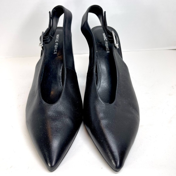 Marc Fisher Women’s Black Leather Slingback Pointed Toe Block Heels Size 10M - Picture 2 of 10